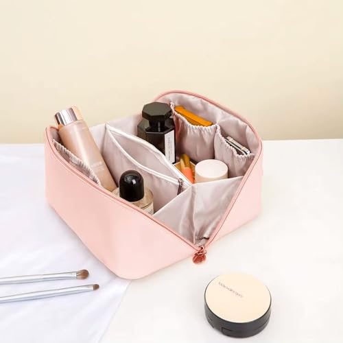 Versatile Travel Makeup Organizer for Women: Makeup Bag, Travel Makeup Pouch, Waterproof, Flat Open Bag, Large-Capacity with Easy-Access Dividers and Sturdy Handle – Perfect for On-the-Go Beauty!