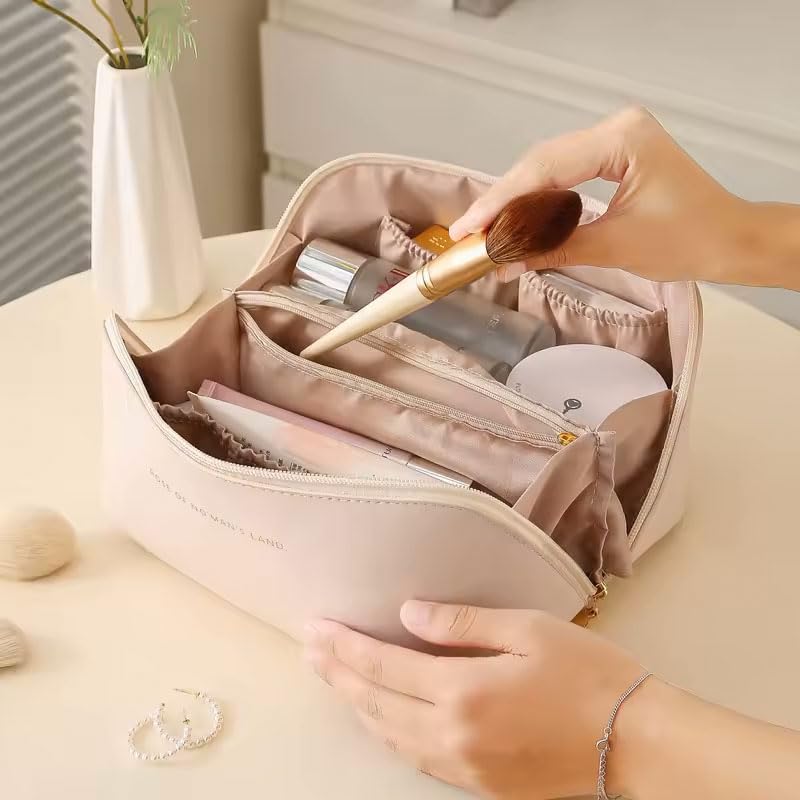 Versatile Travel Makeup Organizer for Women: Makeup Bag, Travel Makeup Pouch, Waterproof, Flat Open Bag, Large-Capacity with Easy-Access Dividers and Sturdy Handle – Perfect for On-the-Go Beauty!