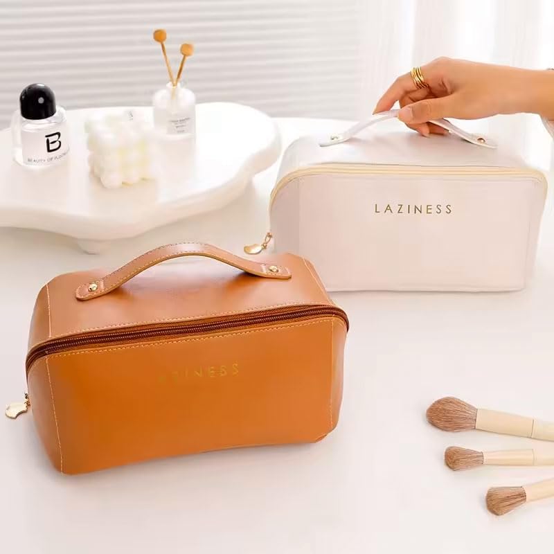 Versatile Travel Makeup Organizer for Women: Makeup Bag, Travel Makeup Pouch, Waterproof, Flat Open Bag, Large-Capacity with Easy-Access Dividers and Sturdy Handle – Perfect for On-the-Go Beauty!